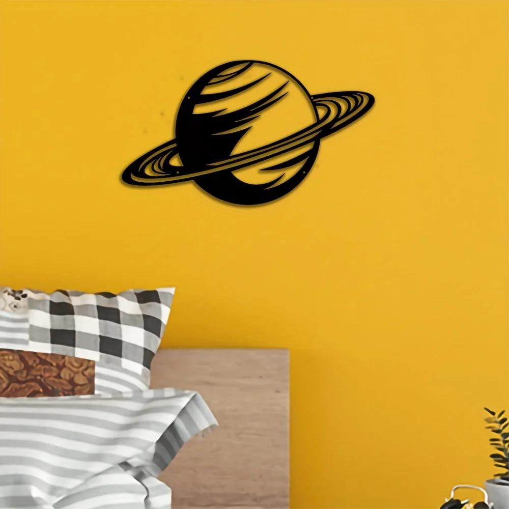 Black Planet Silhouette Metal Wall Decor – Stylish Hanging Art Sign, Elegant Room & Bar Decoration, Perfect for Living Room