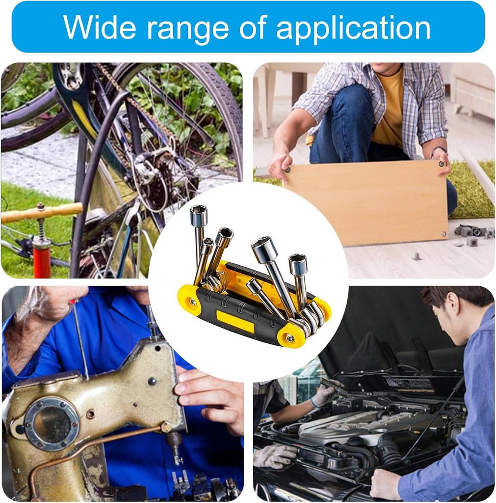 6 In 1 Folding Socket Wrench Set Multi Functional Hex Spanner Hex Nut Driver Set Tamper Proof Torx Key Wrench Repair Tool 5-12mm