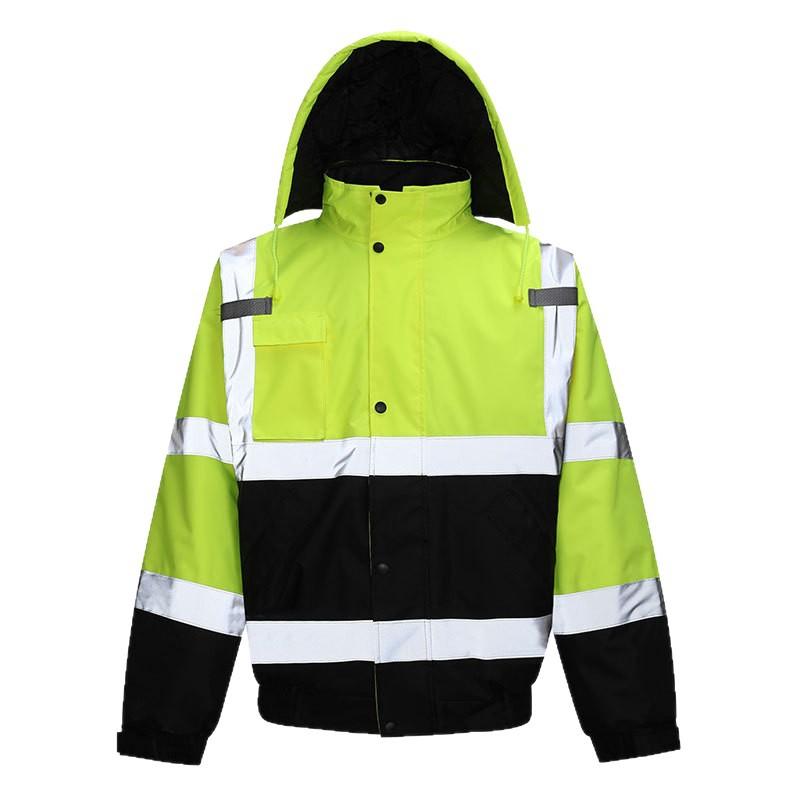 Wasserdichte 300D Oxford Sicherheits-Bomberjacke für Herren Mit Reflektierenden Streifen Hohe Sichtbarkeit Herbst Winter Mantel Mit Kapuze Outdoor Arbeits-Bomberjacken für Herren