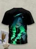 Fluorescent Green Dark Anime Girl Graphic T-Shirt Men's Street Style Trendy Round Neck Half Sleeve