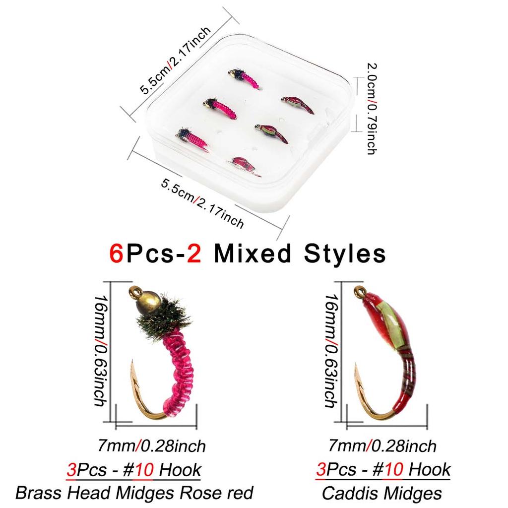 Fly Fishing Flies Bait 6/10Pcs/Set Dry Flies Brass Head Midges Bait&Caddis Midges Bait, for Trout Salmon Pike Fishing Fly Artificial Insect Lures