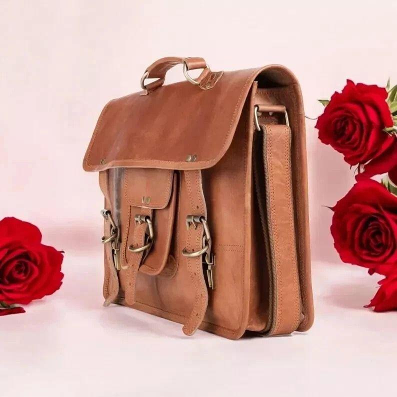 Bag Leather Goat Messenger Laptop Briefcase New Brown Shoulder Real Men's