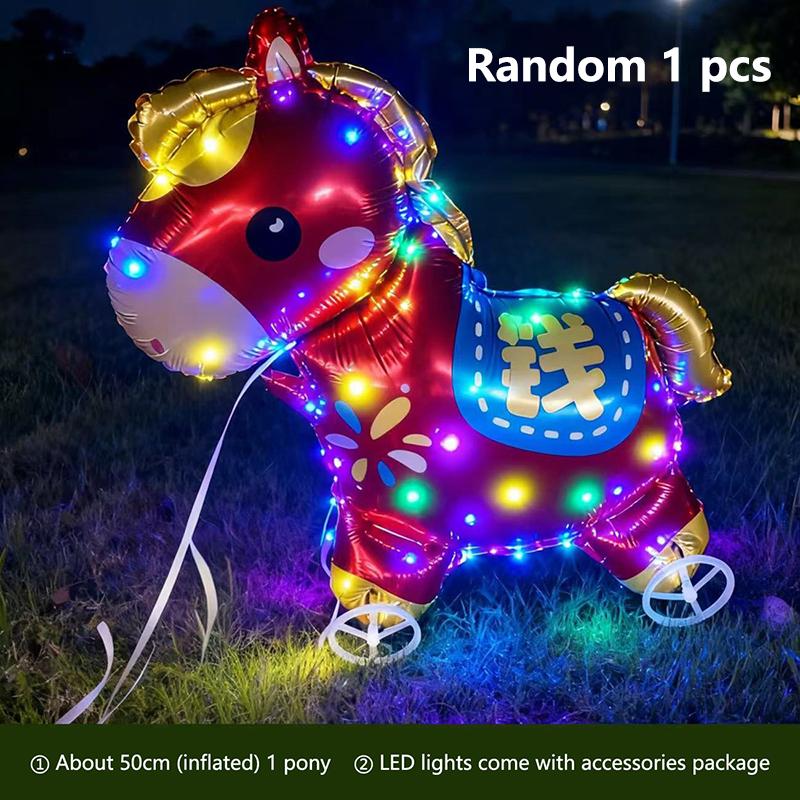 Glowing 4D Cartoon Foil Balloons Horse Stand Walking Balloon Wheel Accessories With Wheel For Kids Birthday Party Decoration