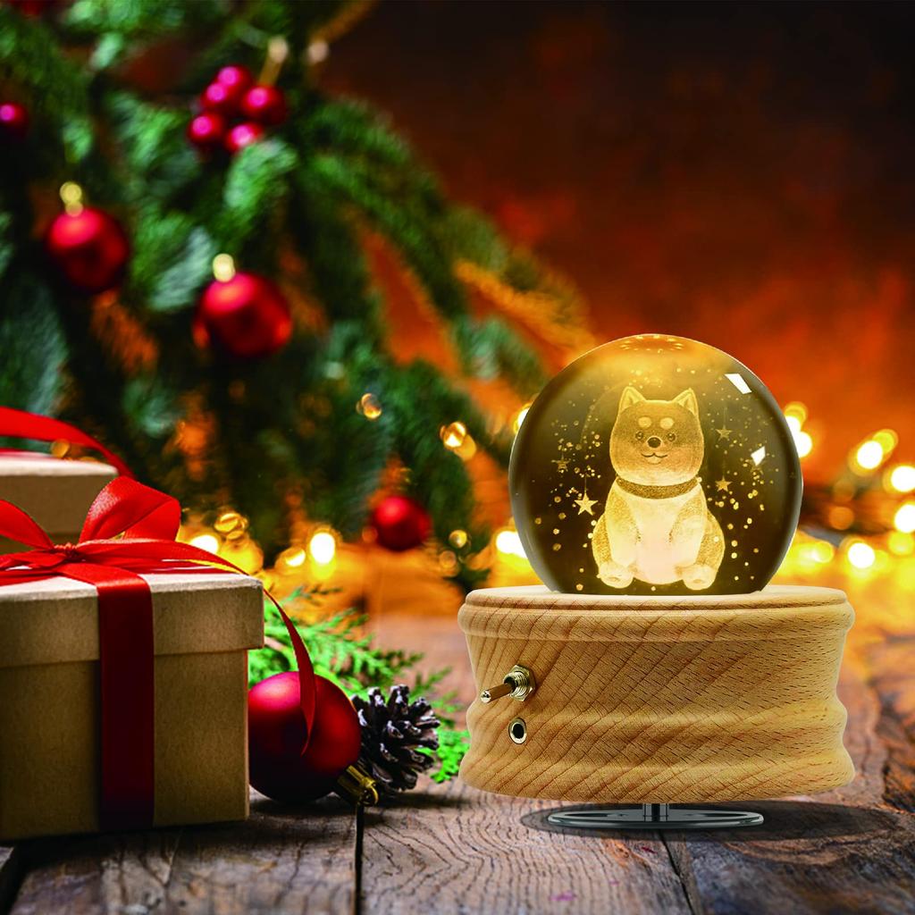 QUEENBABI Shiba Inu Music Box with Crystal Perfect As a Birthday Gift for Features Include Indirect and LED USB Projection and a and Charming Perfect