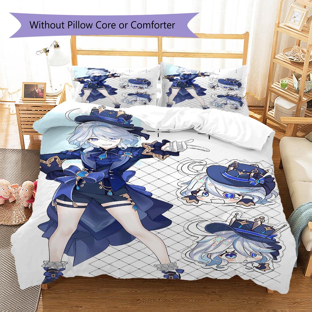 Genshin Pattern Bedding,Quilt Set Quilt Cover Pillowcase Home Birthday Gift (1 * duvet cover + 2 * pillowcase, without core)