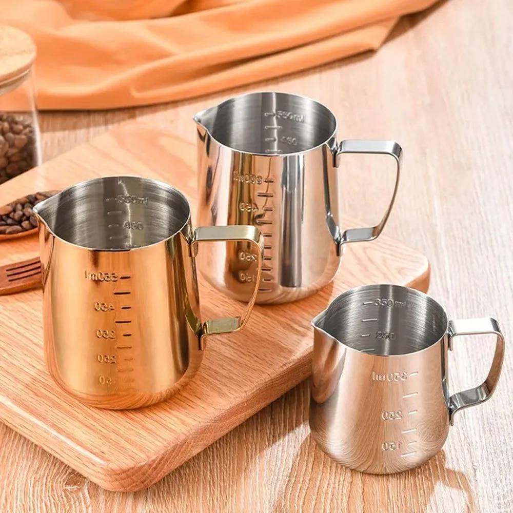 

Stainless Steel Frothing Pitcher Pull Flower Art Cups Coffee Latte Milk Mugs Milk Frother With Scale Kitchen Tools 1PC