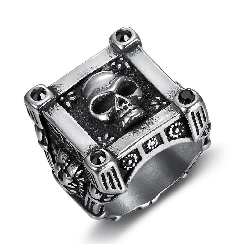 

SCIONE Personality Retro Men s Punk Skull Jewelry European Gothic Rock Ring Titanium Stainless Fashion Jewelry 8 серебряный