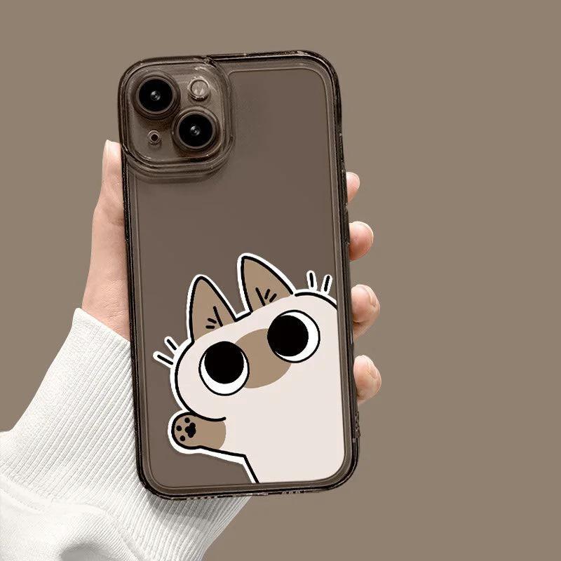 Cartoon Siamese Cat Clear Funda iPhone Cases For iPhone 17 16 15Pro Max 11 12 13 14Pro Plus Shockproof carcasa phone Case