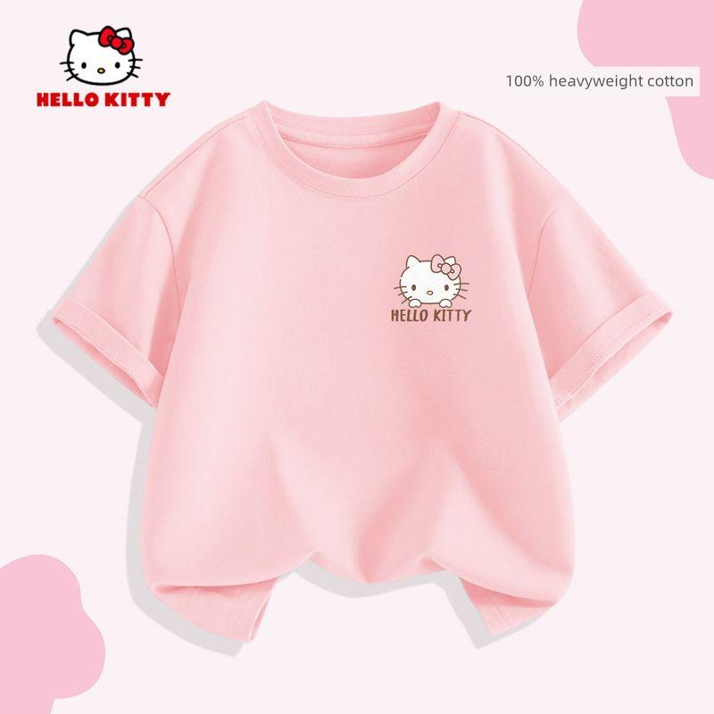 Hello Kitty Girls' Short-Sleeved T-Shirt Summer 2026 New Versatile Pink Kidsren's Top Girls' Summer Fashion Trend