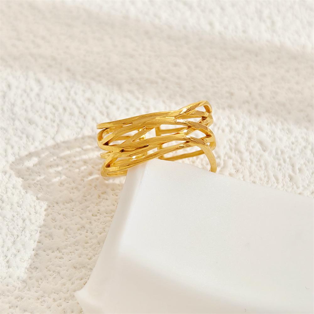 Niche 18k Gold Adjustable Stainless Steel Ring - Fashionable, Non-Fading Titanium Cutout Design