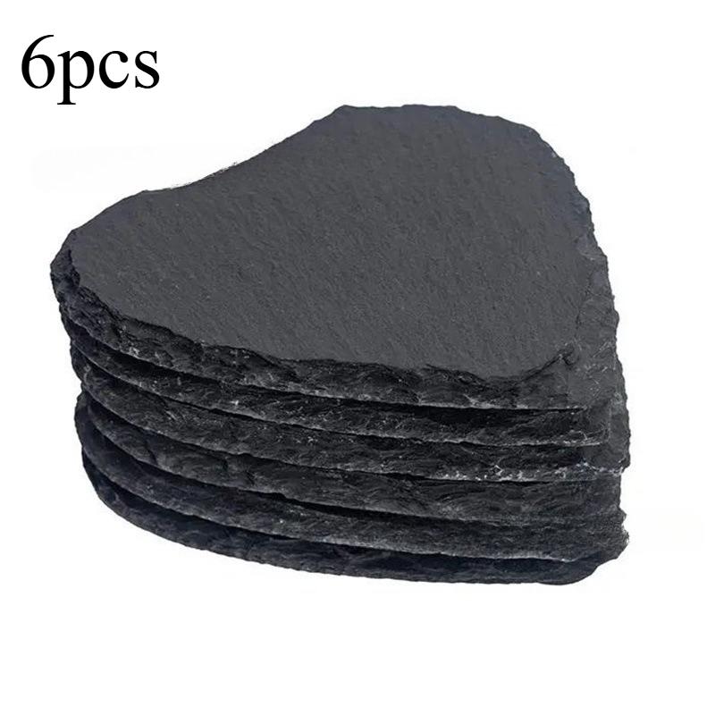 6Pcs Natural Slate Drink Coasters Black Stone Insulation Cup Coaster for Coffee Table, Home Kitchen, Bar