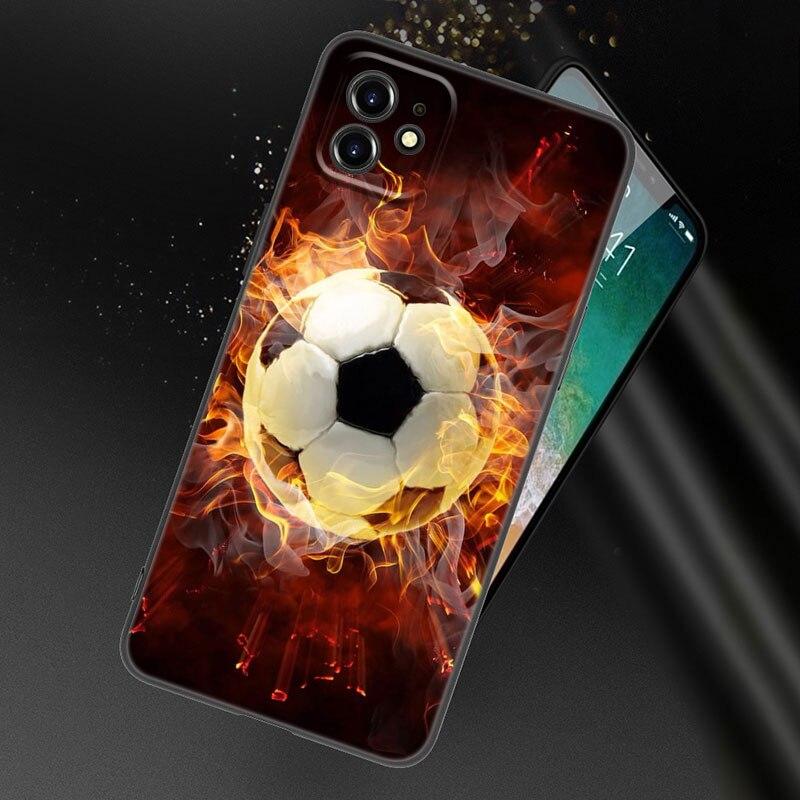 Apple iPhone 13 12 Mini 11 Pro XS Max XR X 8 7 6S 6 Plus SE 2022 2020 5S 5 uchun Olov Futbol To'pi Futbol To'pi Telefon G'ilofi Qora Qopqoq