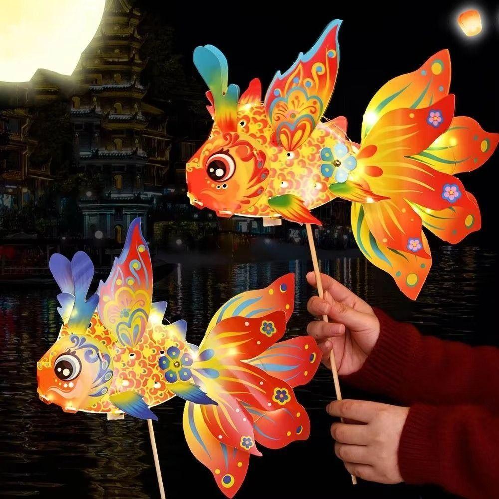 with LED Light Fish-Shaped Lantern Handheld Goldfish Lantern  Blessing Ceremony
