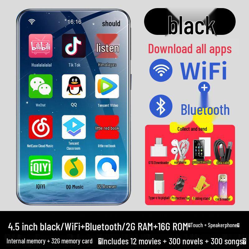 WLAN-fähiger MP4/MP5-Player: Tragbares Vollbildgerät für Musik, Video, Bluetooth und E-Book-Lesen