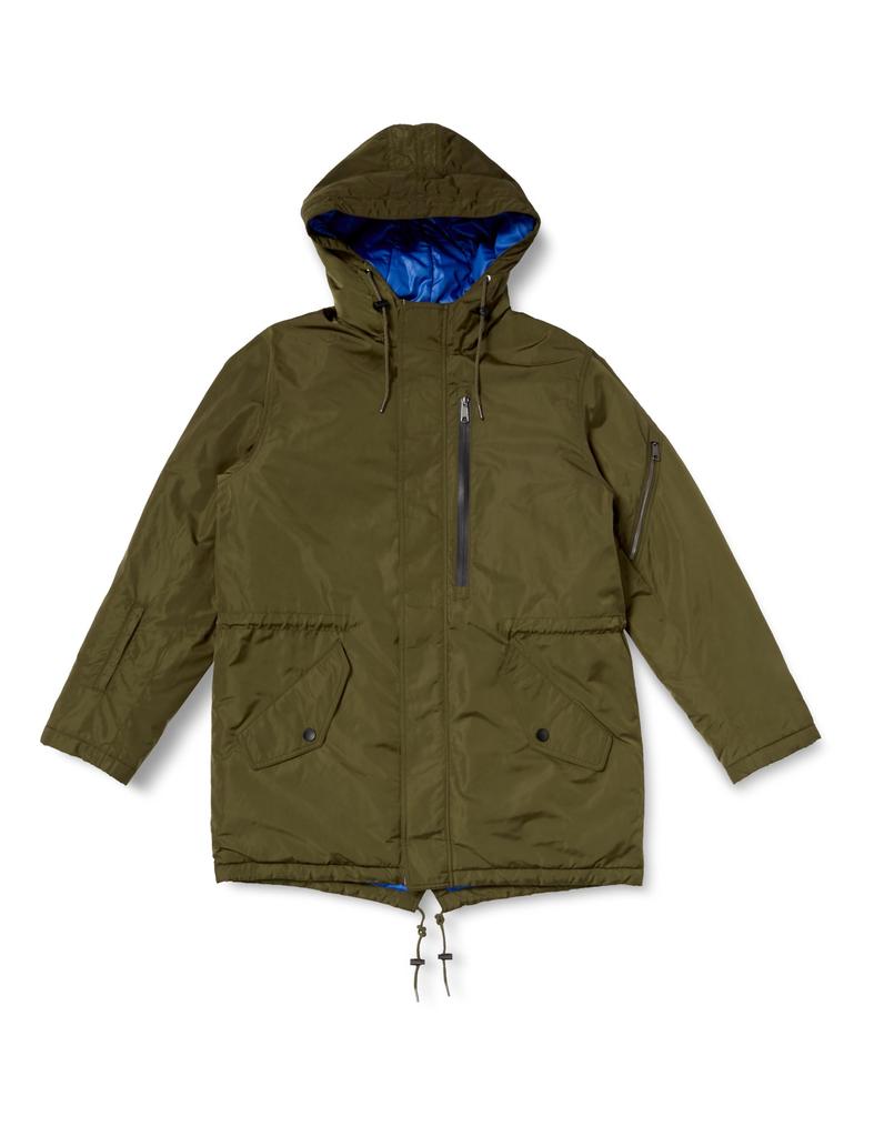 Outer Parka Coat with 16 Storage Pockets Water Repellent Puffer Olive S Regular [Amazon Essentials] Men's