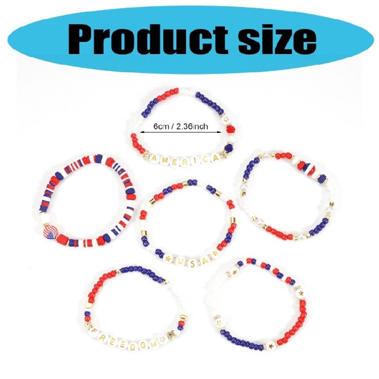 6PCS Multipurpose Beaded Bracelets Independence Day Party Gifts With Star Pendants Daily Casual Use Stylish Outfits