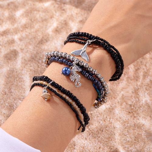 European American Fashion Bohemian Layered Beaded Bracelets Elastic Ethnic Bracelets for Women Female Bangle Bracelet