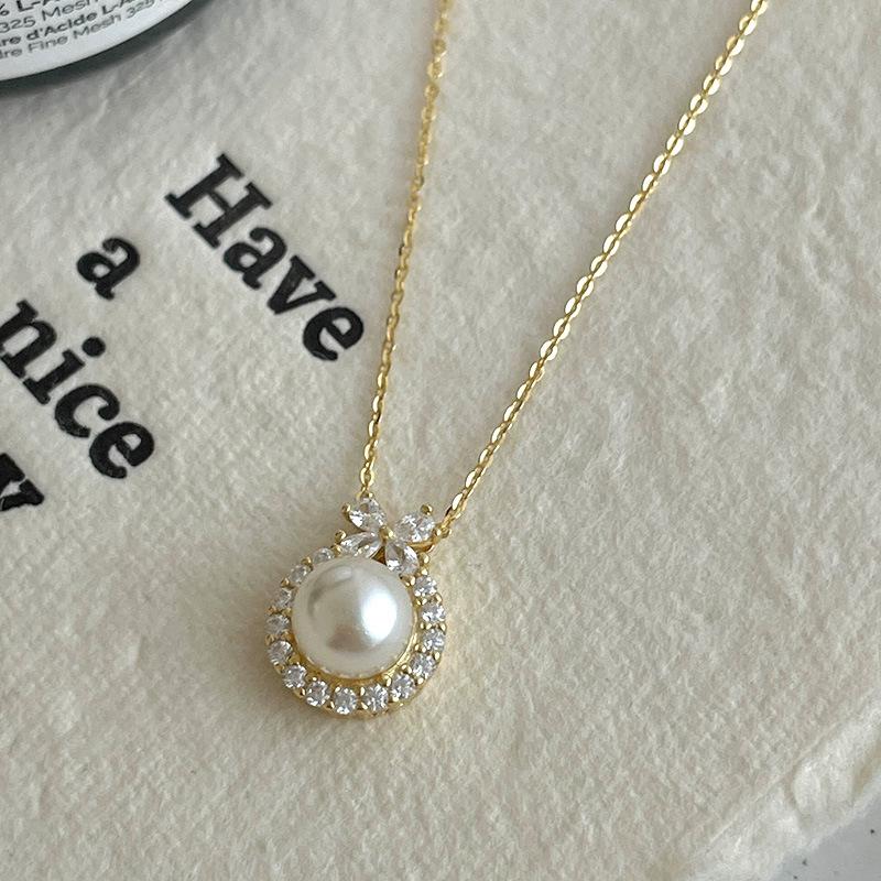 Banyan Tree S925 Silver Princess Bow Necklace with Chalcedony, Pearl & Diamond Accents