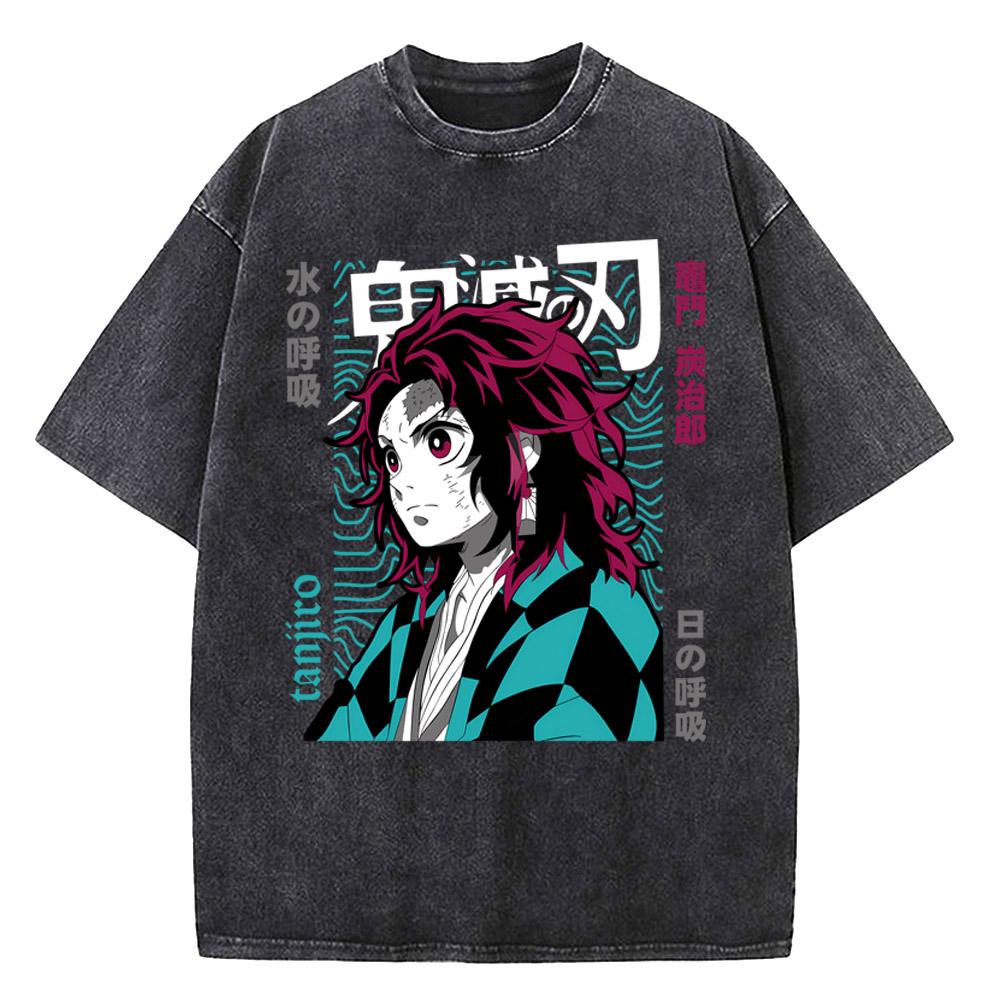 Anime Movie Demon Slayer Unlimited Castle Washed T-shirt Printed T-shirt Fashion Anime Enthusiast Short Sleeve