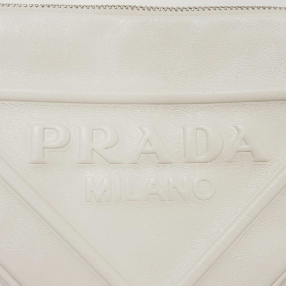 Used 11569 Triangle Mini Bag 1BC543 2BYA F0009 7921 Calfskin Chain Bag 2WAY RFID IC Logo Embossed Bianco Women's from