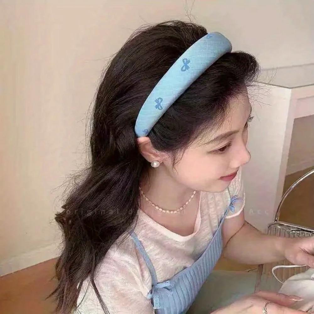 New Floral Bowknot Hairbands for Women Girls Korean Hair Accessories Sponge Soft Sweat Flower Bows Wide Hoop Headband Bandana