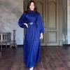 2024 Summer European & American Solid Color Lantern Sleeve Waist-tie Socialite Dress