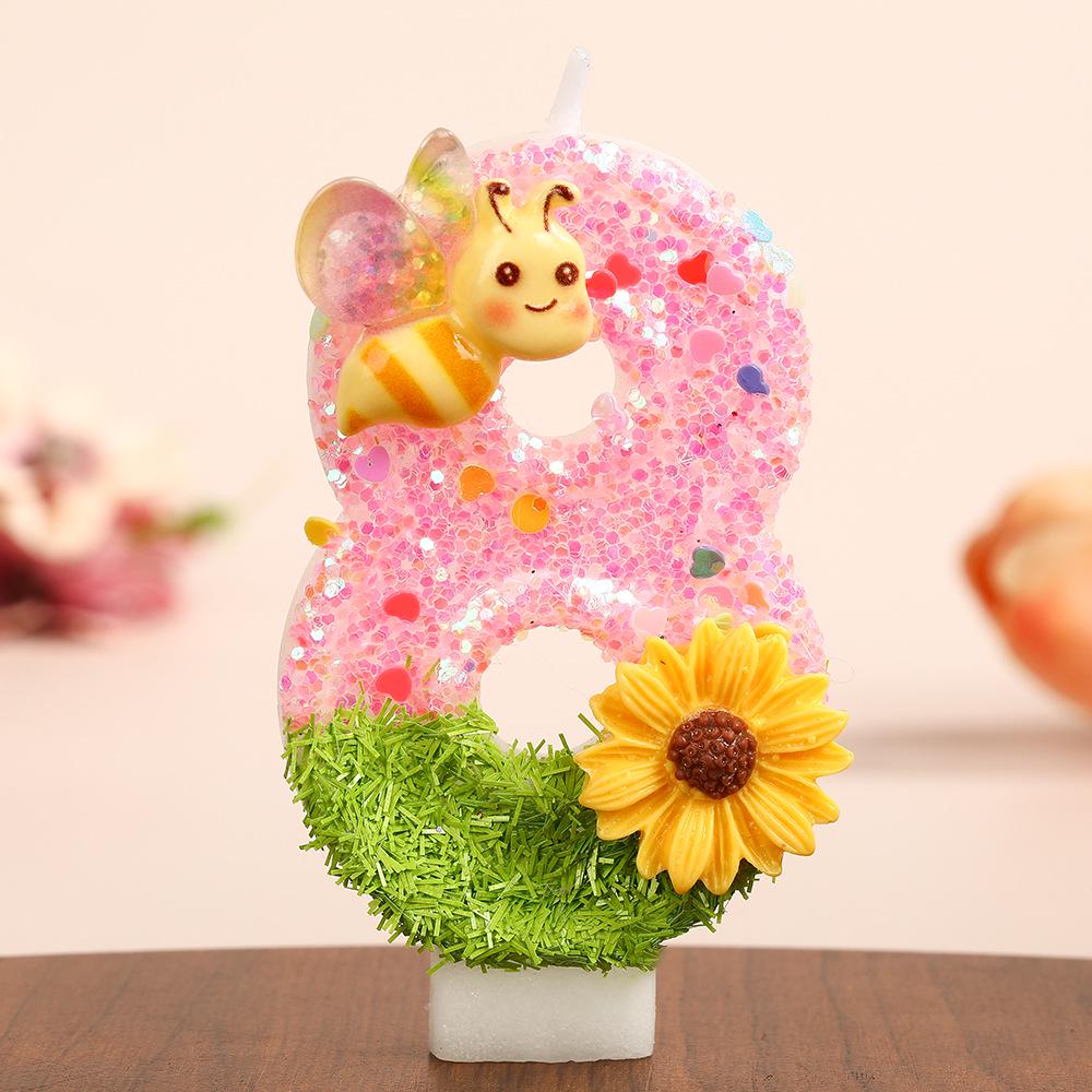Sunflower Bee Cartoon Number Candles for Birthday Cakes