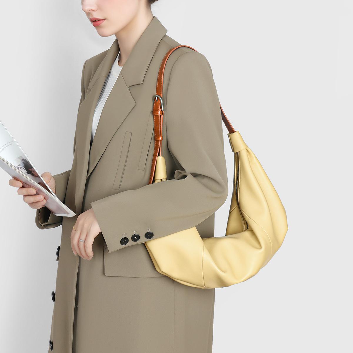 

Женская сумка из натуральной кожи, Нишевая для поездок на работу, Сумка-тоут в ленивом стиле, Модная и универсальная, Сумка-хобо на плечо, через плечо жёлтый