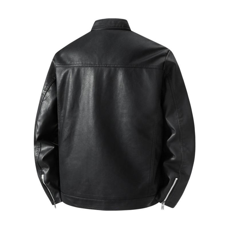 Mens Faux Leather Biker Jacket Stand Collar Casual Outerwear Lightweight Workwear Style