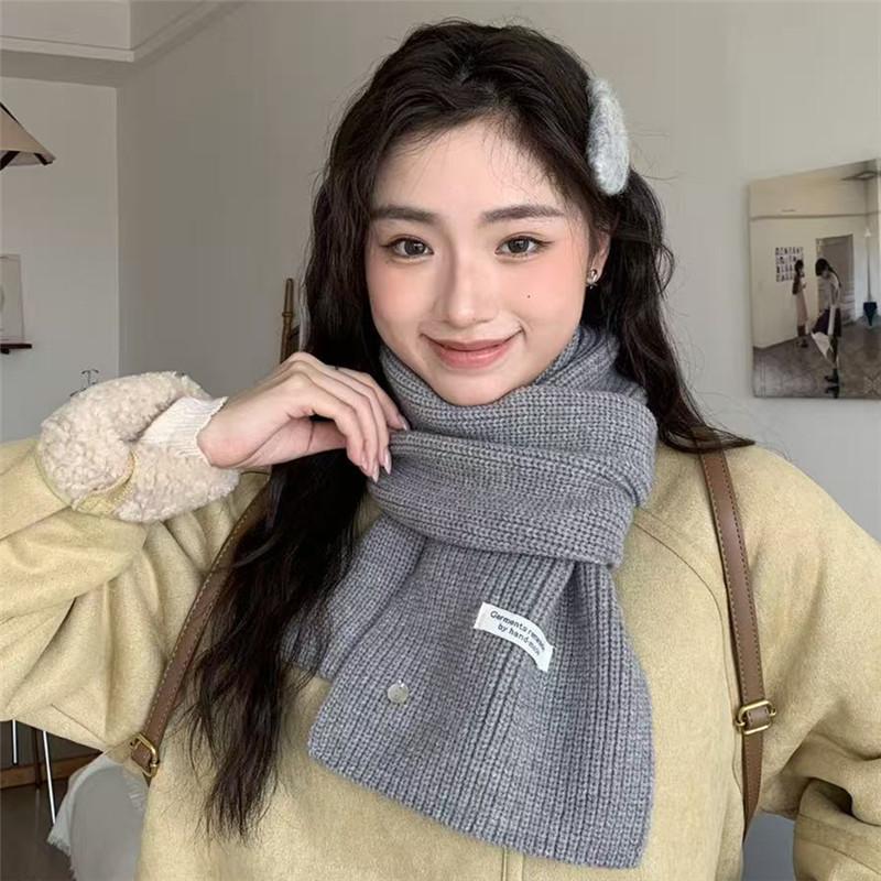 Korean Imitation Wool Knitted Wool Skin Friendly Scarf for Women In Autumn and Winter White and Thick Warm Solid Color Scarf for Men and Couples