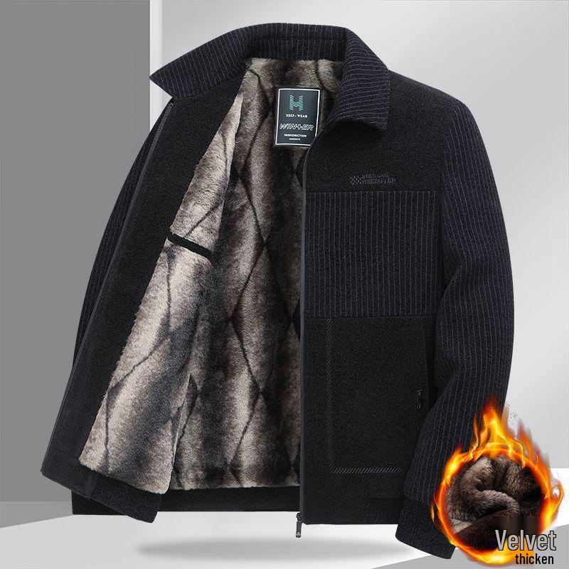 2025 Plus Velvet Corduroy Jacket for Middle-Aged Dads - Thick Winter Woolen Men's Casual Coat