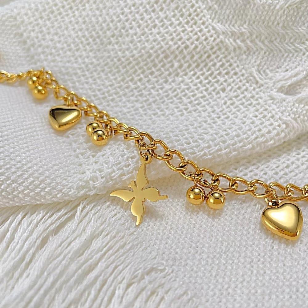 Non Tarnish Heart Love Anklet Waterproof Heart Beads Charm Bracelet Valentine's Day Gift