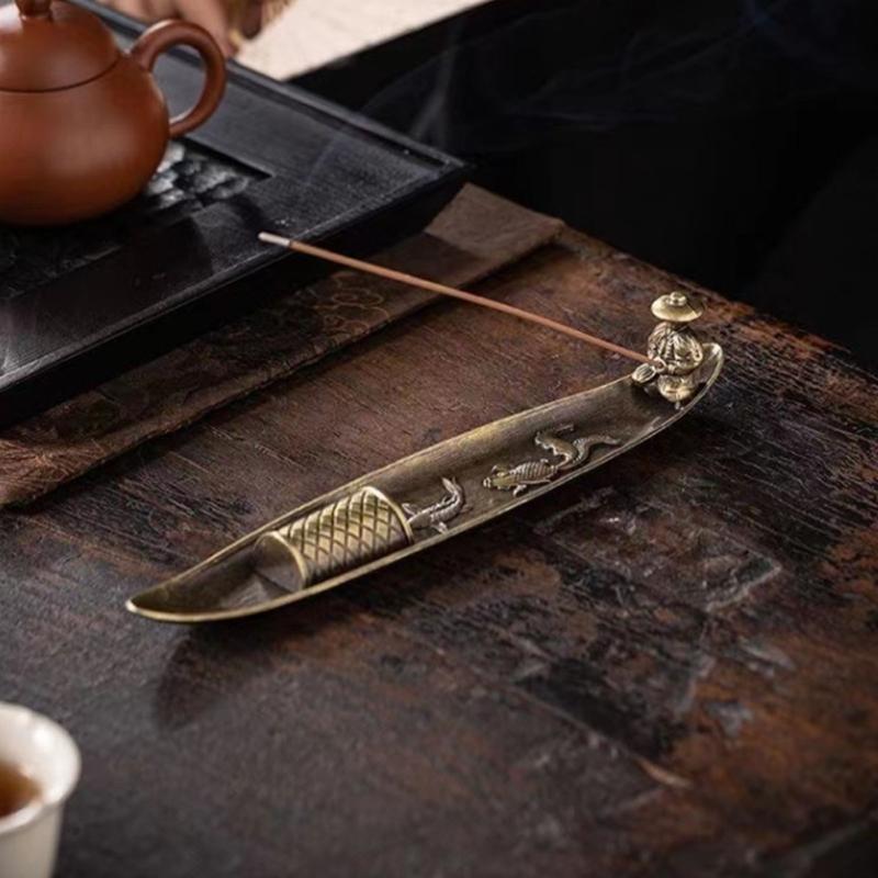 Incenses Stick Holder with Fishing Design Antique Alloy Incenses Burners Censers For Meditations And Home Decorative Use