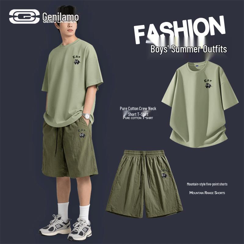 GENIOLAMODE Men s Outdoor Breathable Short Sleeve & Shorts Set M