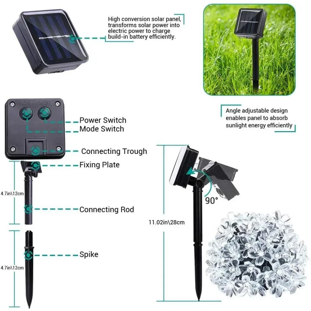 10M/7M Solar String Christmas Lights Outdoor 100/50/20LED 8Mode Waterproof Flower Garden Blossom Lighting Party Home Decoration