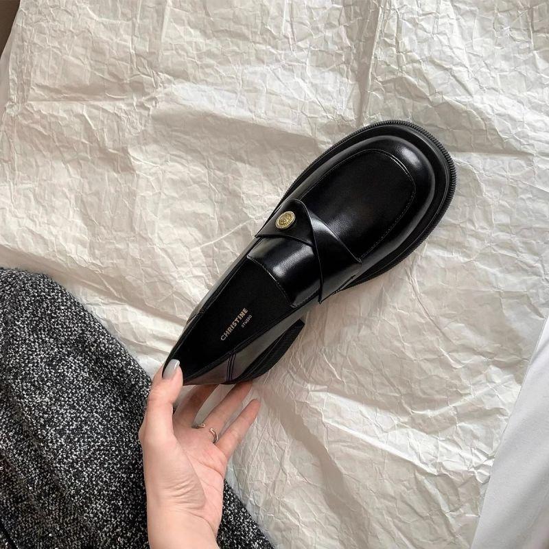 [Luo Fansen] thick-soled thick-heeled gold-buckled small leather shoes for women's 2025 spring and autumn new square-headed small gold coin loafers