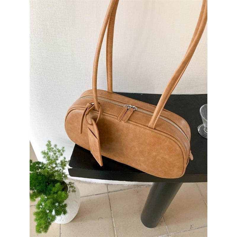 New Shoulder Bag Women's Large-capacity Double Zipper Leather Brand Handbag Women's Versatile Niche Style Underarm Bag Women