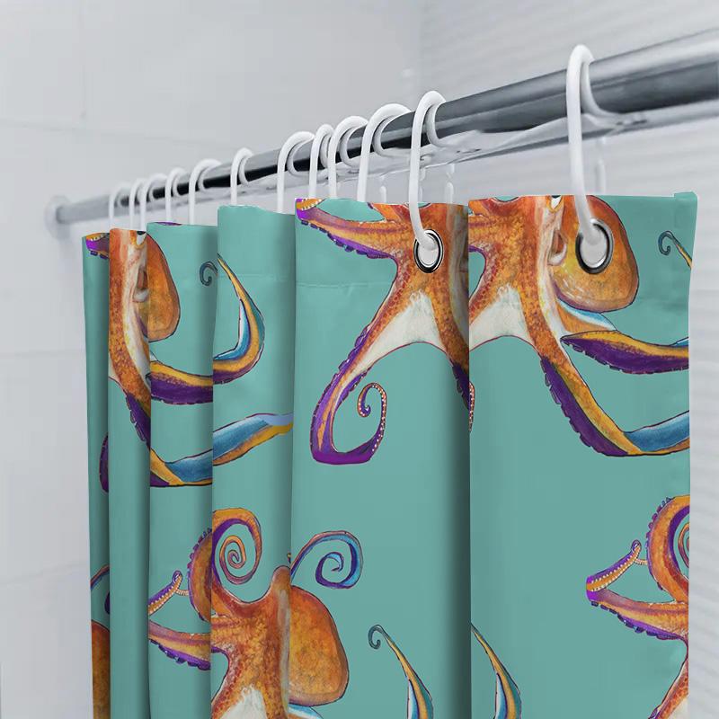 Octopus Print Shower Curtain Waterproof Bath Decorations For Home Decoration Bathroom Accessories Blue Background With Purple Ye