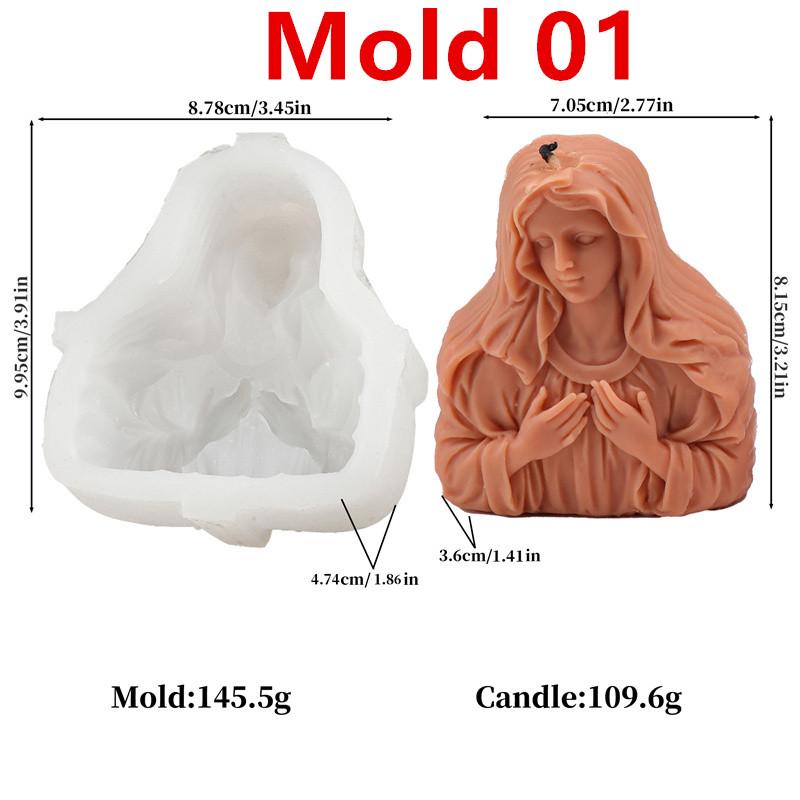 

3D Glowing Virgin Mary Silicone Candle Mold DIY Half Body Praying Virgin Mary Flower Carrying Candles Gypsum Soap Home Decor