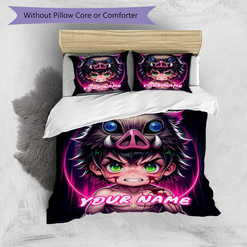 3PC Custom Name Piggy Boy Neon Art Bedding Set Printed Bedding Set Duvet Cover Closure Includes 1 Duvet Cover & 276 Pillowcases for Bedroom