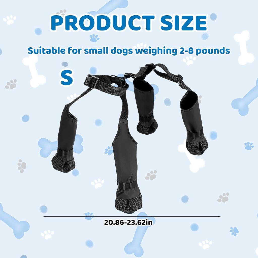 Dog Suspenders Boots, Dog Leggings, Suspender Dog Boots, Waterproof PU Puppy Shoes for Small Dogs, Black S Size Outfit for Indoor Outdoor Use