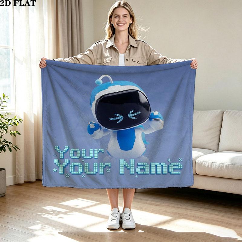 1PC ASTRO BOT Custom Name Patterned Flannel Blanket Suitable For All Seasons for Home Decor Warmth and Comfort Gifts Holiday Present