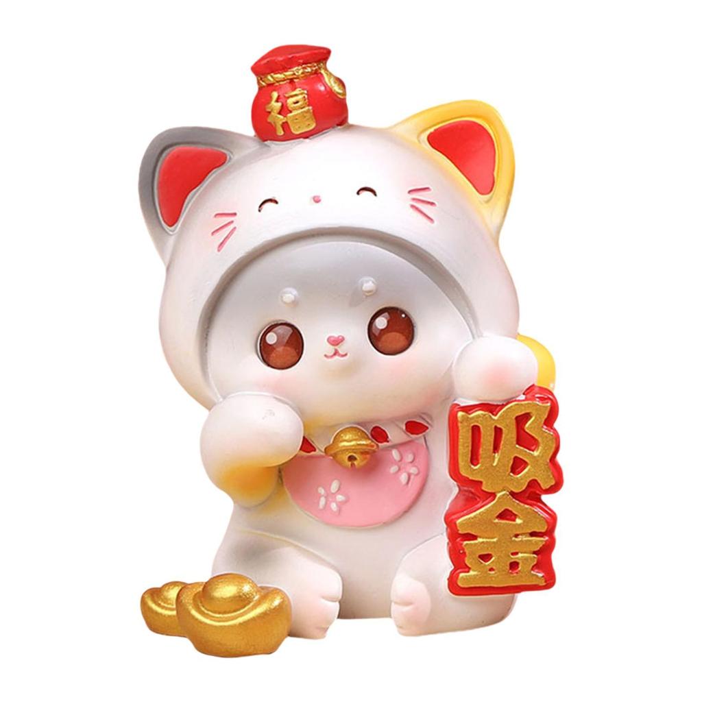 Figura de Gato da Sorte do Ano Novo Chinês Decoração de Painel de Carro Escultura Decorativa de Resina Fofa para Decoração de Casa e Escritório Acessório