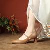 98375-2 sheepskin French thick heel Mary Jane shoes spring and autumn high heels with skirt square head one-word buckle strap single shoes