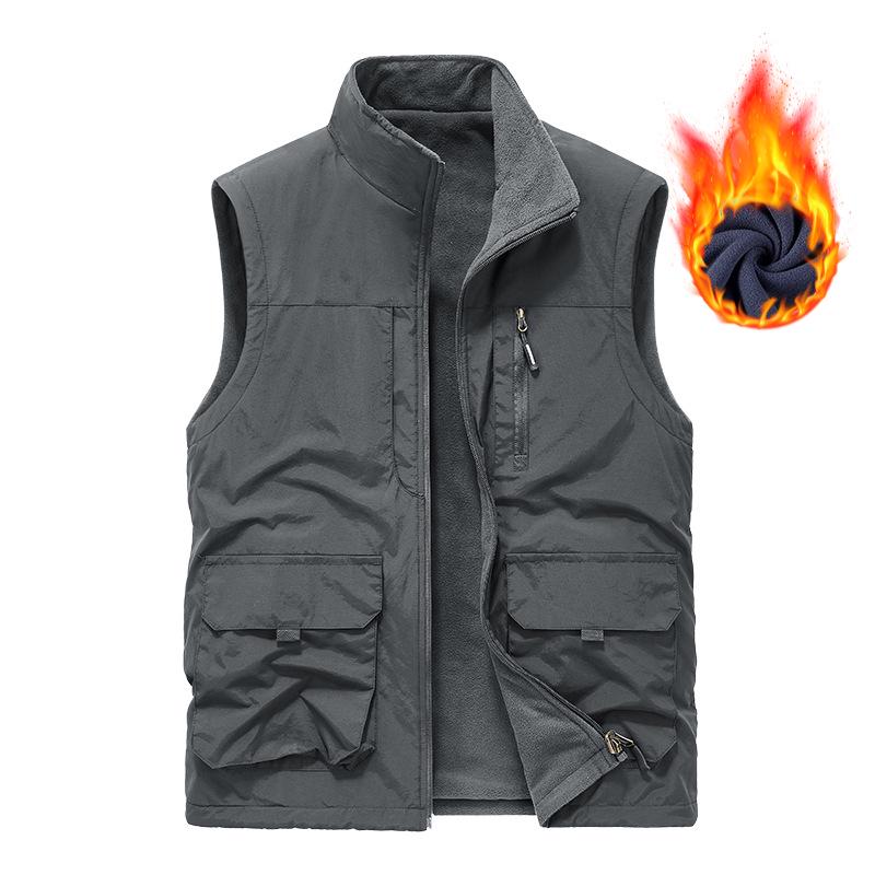 

Men s Autumn/Winter Fleece Outdoor Multi-Pocket Vest: Quick-Dry, Double-Sided Wear 2XL темно-сірий