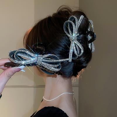 Clips de păr retro cu fundă, lux ușor, elegant și rafinat, clemă pentru prinderea părului în partea din spate a capului, temperament la modă, accesorii de păr versatile pentru femei