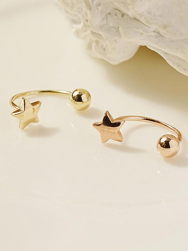 Minimalpiercing 14K Mini Chubby Star Curved Ring Piercing Earrings
