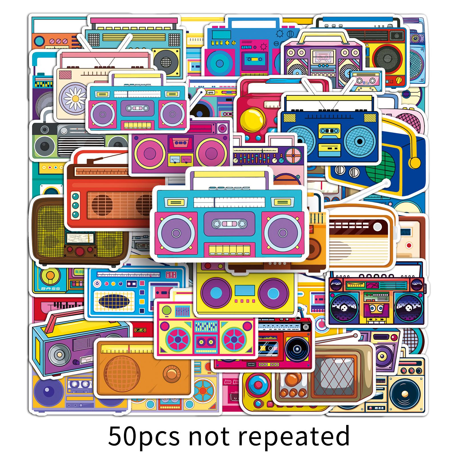 50pcs Retro Cartoon Radio Stickers for DIY Journals & Tablet Decoration