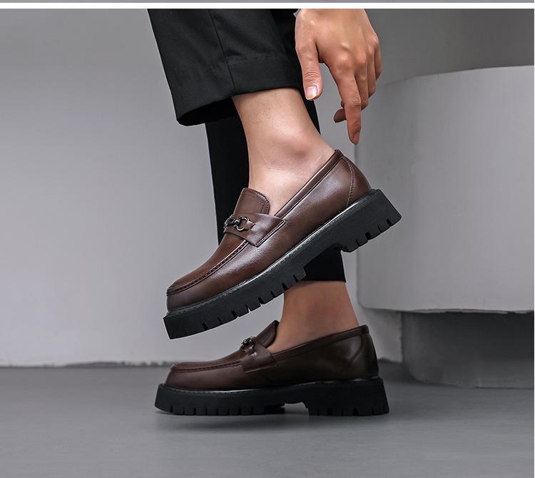 Men's Plus Size Slip-On Leather Loafers with Thick Soles - Fashionable Platform Design