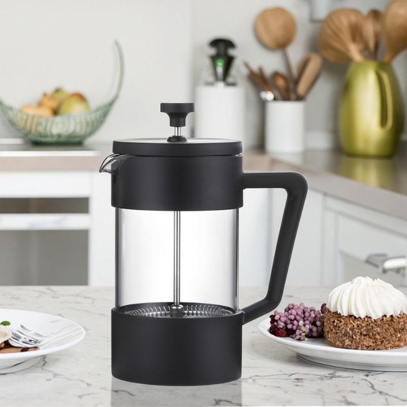 French Press 600ML Hohes Borosilikatglas Haus Kaffeebereiter Milchschaumformer Kaffeezubehör Cafébedarf